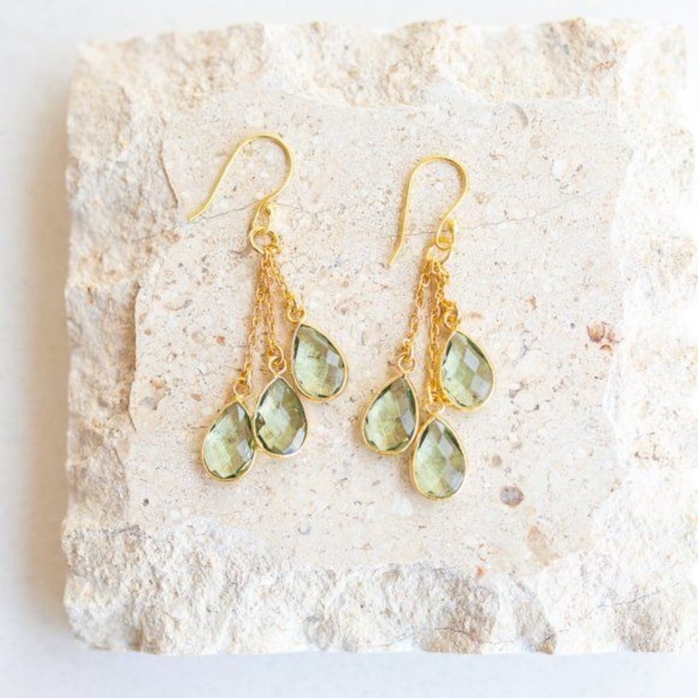 Gemstone Dangle Earrings Green Amethyst Pretty Gemstone Dangle Earrings